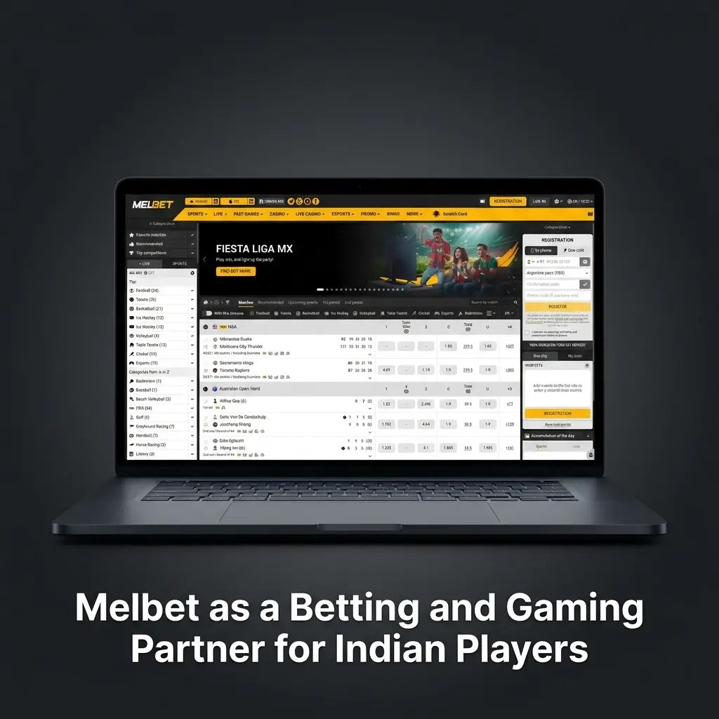 Melbet online betting platform for Indian players showing sports and casino options with INR support and Hindi navigation