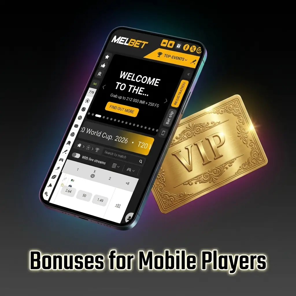 Melbet mobile app bonuses including 300% welcome bonus up to 50000 INR, reload offers, and loyalty rewards