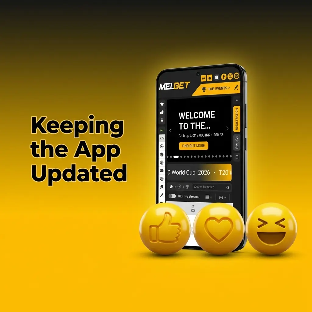 Melbet app update screen showing version check interface for sports betting and casino features