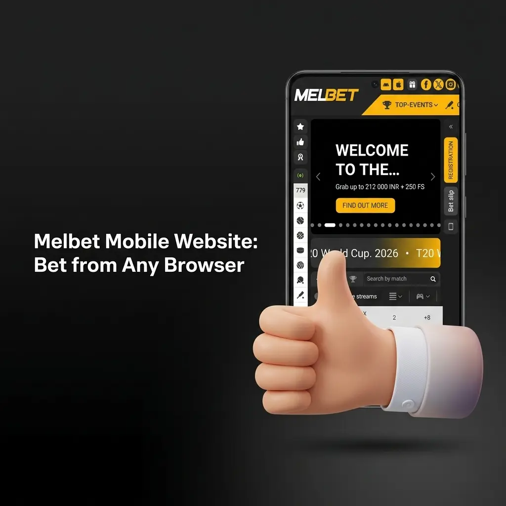 Melbet mobile website interface on smartphone browser showing live betting and casino options