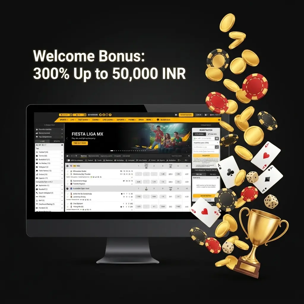300% welcome bonus up to 50,000 INR for new players in India, covering sports and casino first deposit offers.