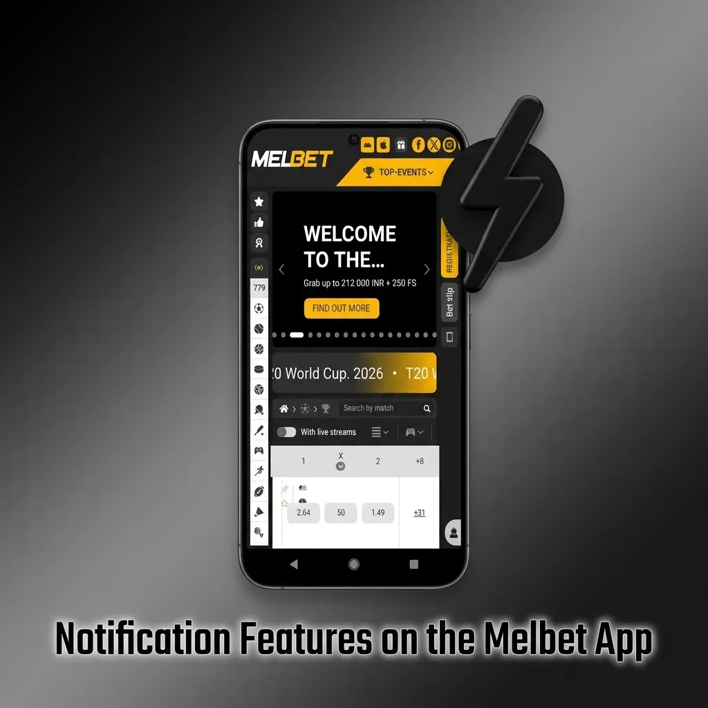 Melbet app push notification settings on Android and iOS showing bet alerts and bonus updates