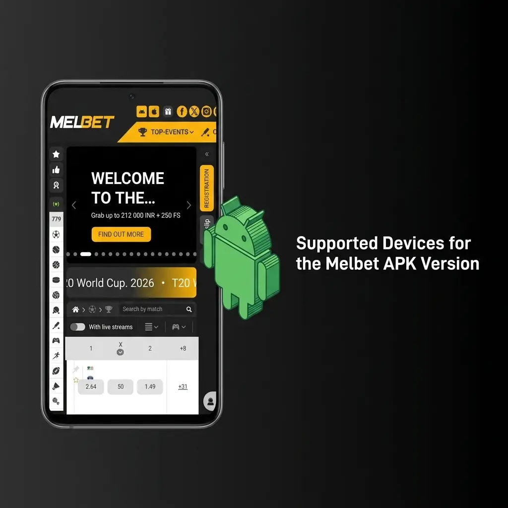 Melbet APK compatible Android devices including Samsung, Sony, OnePlus, Xiaomi, and Google Pixel models available in India